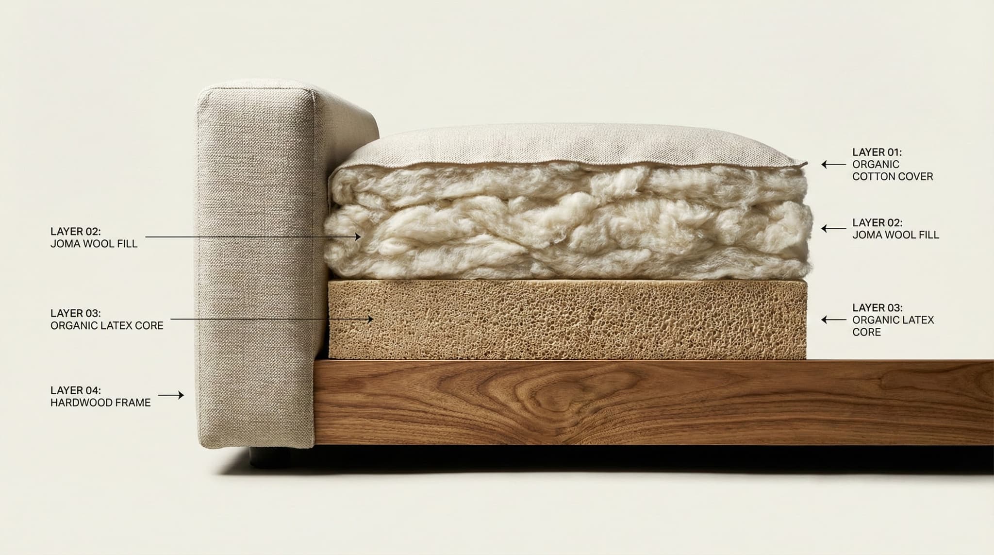 Cross-section view of a Covelle sofa showing every material layer
